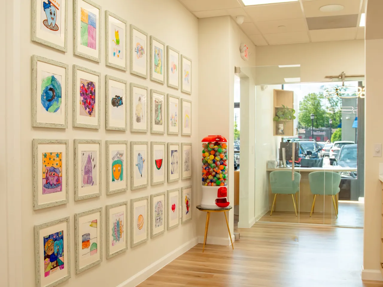 Art-lined corridor to the operatories